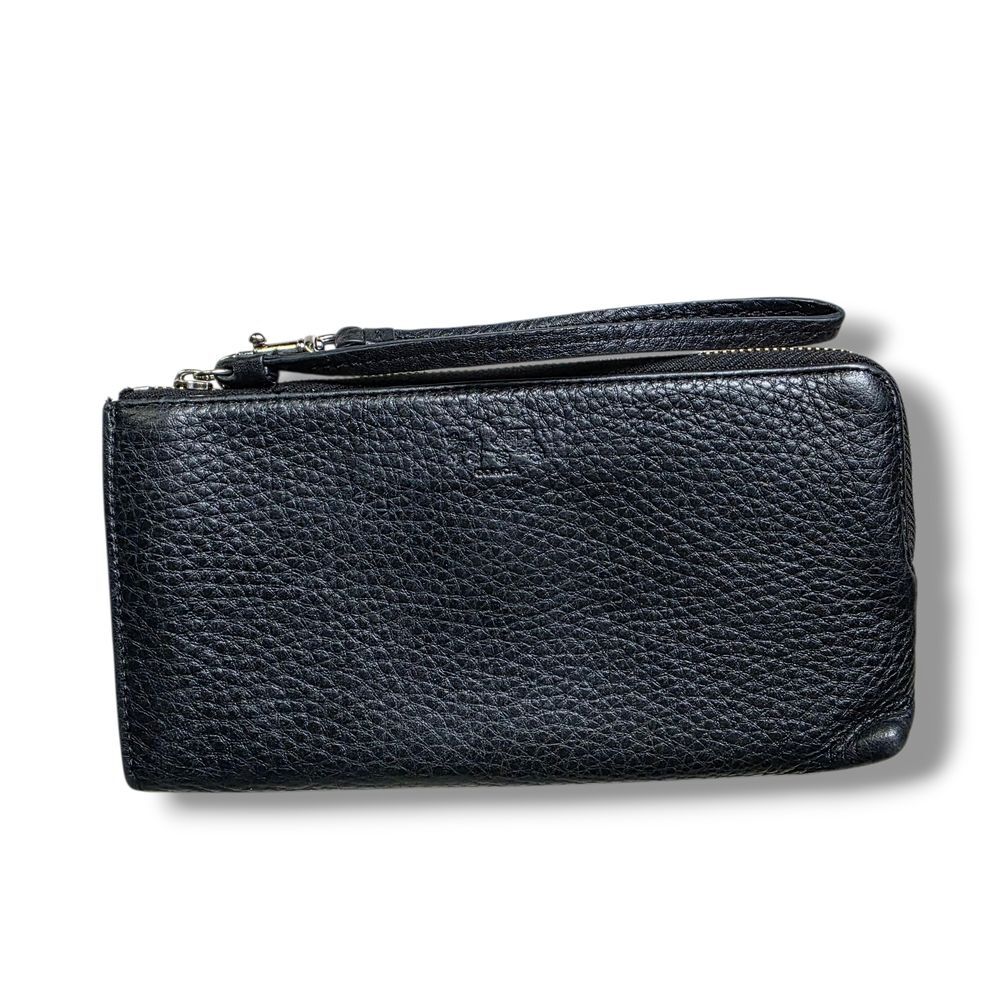 Black Pebbled Leather Wallet Wristlet